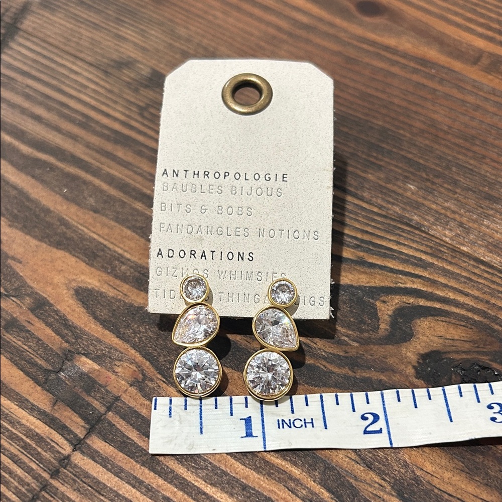 Anthropologie Gold-tone Triple Clear Crystal Drop Earrings - Picture 4 of 4
